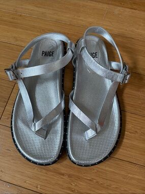 PAIGE Silver Metallic Strappy Flat Sandals